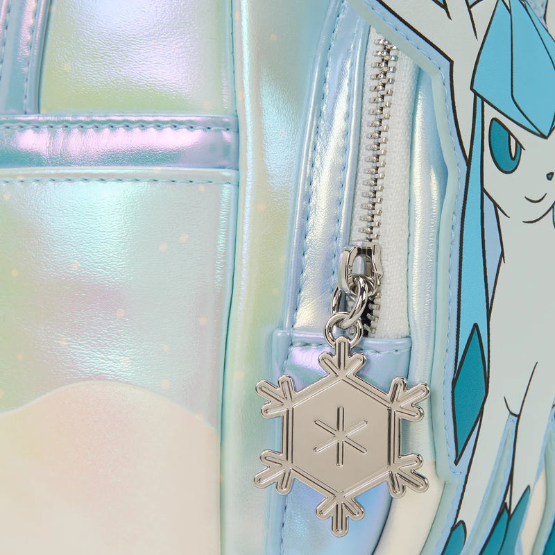 Sac à Main Loungefly Pokémon Type Glace - Glaceon Et Alolan Vulpix Brodés - Fond Irisé Neige - Cuir Synthétique